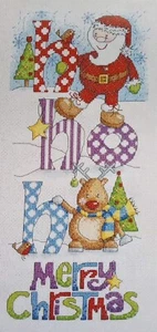 Punto de Cruz "HO, HO, HO BANNER" patrón ~ Navidad, Papá Noel, reno  - Imagen 1 de 1