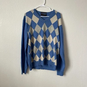 Tasso Elba 100% Kaschmir Pullover Argyle V-Ausschnitt Pulli Gr. XL blau - Bild 1 von 5