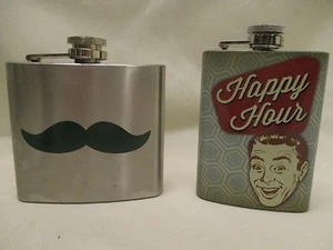 2 Count Liquor Flask - Stainless Steel - Bar Ware - Hip Flask - Pocket Flask - Picture 1 of 3