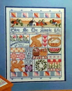 Cross Stitch Pattern Vintage SIMPLE LIFE SAMPLER Church Quilts Animals Home - Picture 1 of 9