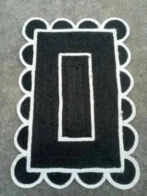 Jute Rug Carpet Modern Braided Home Decor Carpet Scallop Looking Style Rug Mat - Image 1 of 4