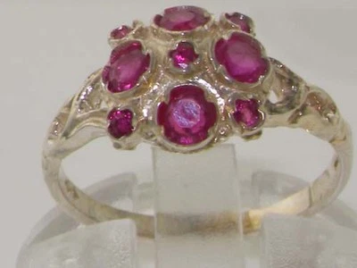 VINTAGE Design Solid English 925 Sterling Silver Natural Ruby Cluster Ring - Image 1 of 4
