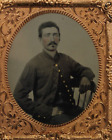 Civil War Tintype Federal Union Soldier Portrait Man W Tinted Cheeks Buttons T9