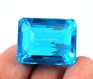 Piedra preciosa suelta corte esmeralda topacio azul Londres certificado 58 quilates cultivado en laboratorio 4JUZ - Imagen 1 de 6