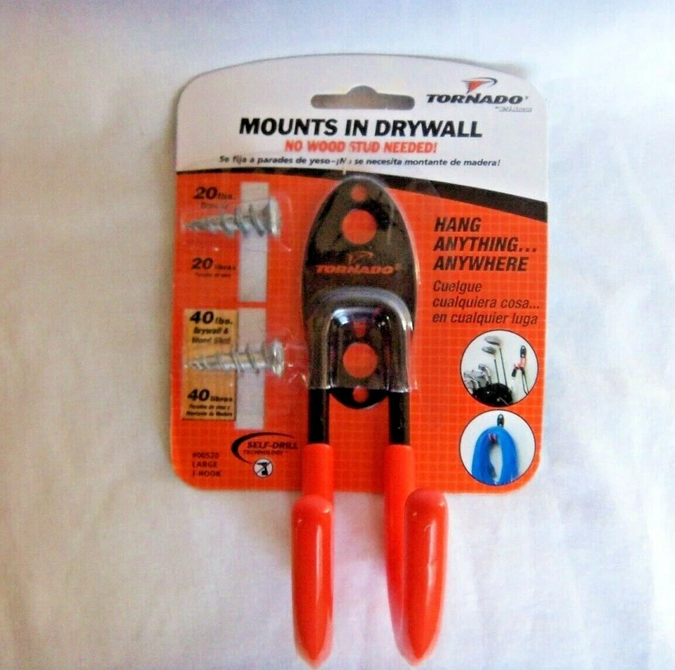 40 Lb.tornado Large Orange Vinyl Coated Steel Wall Mount J-hook by Tornado