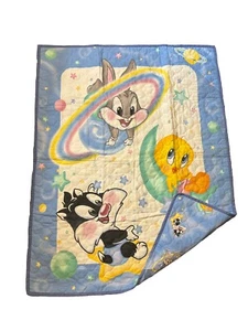 Vintage Baby Looney Tunes In Space Crib Blanket Quilt Comforter - Picture 1 of 1