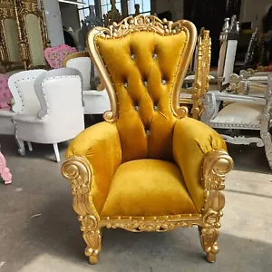 Kid's Mini Throne Chair 36" Tall Luxury Style Party Throne - Gold Velvet / Gold - Picture 1 of 4