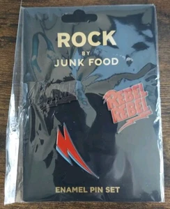 David Bowie Pin SET of 3 Enamel NEW Bolt Rebel Pinback Rock by Junk Food - Picture 1 of 2