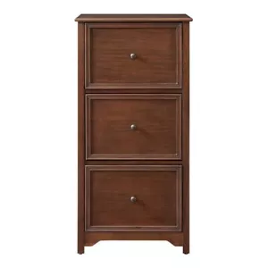 3 Drawer Walnut Brown Solid Wood File Cabinet Office Home Sturdy Furniture - Picture 1 of 6