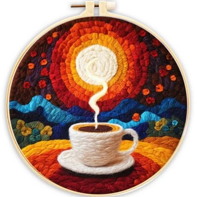Starry Sky Coffee Wool Needle Felting Kit Set Painting Canvas For Adult Beginner - Image 1 of 4