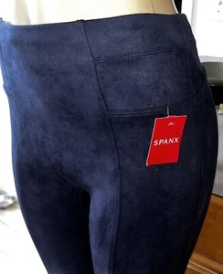 NWT New SPANX Faux Suede High Waisted LEGGINGS-Navy Blue-#20322R-Medium Regular - Picture 1 of 12