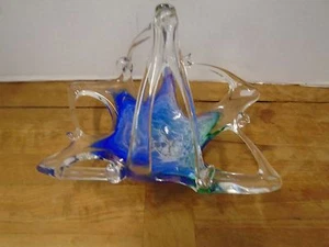 Glas Bonbon Nuss Schale Kobaltblau Türkis Rechteckig Form Griff Mundgeblasen - Bild 1 von 3