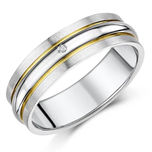 Titanium Diamond Ring Double Grooved Two Tone Engagement Wedding 5mm, 7 mm Band - Picture 1 of 4