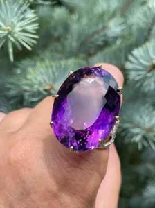 Enorme Anillo de Compromiso 109CT Corte Ovalado Solitario Púrpura Amatista Fabuloso Elegante - Imagen 1 de 9