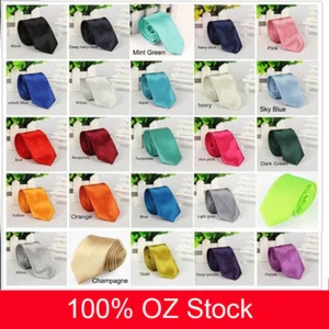 Mens SKINNY TIE Plain Wedding Slim Necktie Formal Casual Narrow Party men's ties - Picture 1 of 25