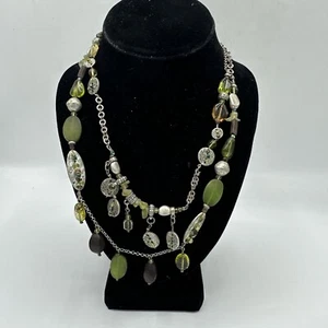 Vintage Coldwater Creek Necklace Chain Green Beaded Charm Boho Earth Tone 20" - Picture 1 of 5