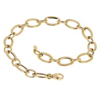 Italian 14k Yellow Gold Hollow Plain & Rope Oval Link Bracelet 7.5" 7mm 2.4grams - Image 1 of 4