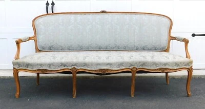 Vintage French Louis XV Style Walnut Frame Upholstered Sofa - Image 1 of 4