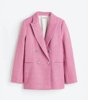 BLAZER TEXTURIZADO DOBLE BOTONADURA ROSA TALLA XL TWEED BLOGGERS BARBIE PLATEADO H&M  Foto 1 de 4