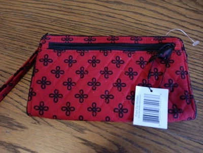 Vera Bradley Bolso sin asas Muñequera Cremallera Frontal Rojo Negro Mini Concierto ~ ¡Nuevo! Foto 1 de 4