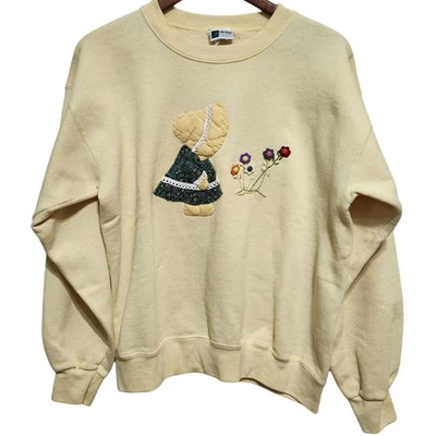 Sudadera De Colección Años 90 Pradera Niña Flores Cuello Redondo Talla L Amarillo Mantequilla Cottagecore Foto 1 de 4