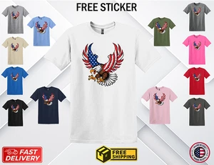 Unisex Men Women USA Flag T Shirt American Eagles Pr 100% Cotton+ Free Sticker + - Picture 1 of 15