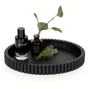 Modern Black Wood Tray Round Black Wood Tray Modern Artistic Centerpiece Coffee - Picture 1 of 6