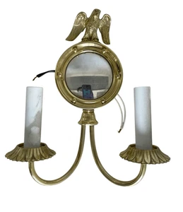 Vintage American Brass Eagle Convex Mirror Two Arm Wall Sconces Federal - Picture 1 of 6