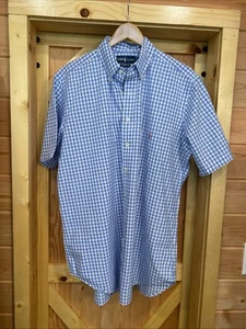 Ralph Lauren Mens L Tall SS Button Up Shirt 100% Cotton Light Blue Check Classic - Picture 1 of 5