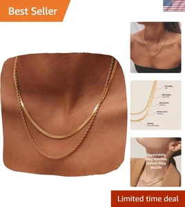 Wasserdichte 14K Gold Fischgrät Halskette - zeitlose Eleganz mit Farbe - Bild 1 von 10