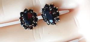 Garnet earrings° antique jewelry° garnet stones° 925/ooo° garnet° gold-plated - Picture 1 of 13