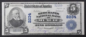 Ch. 2234 1902 Plain Back $5 The Merchants National Bank of Muncie, Indiana - Picture 1 of 3