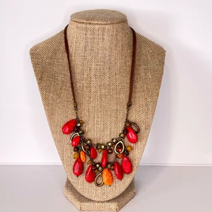 Nine West Vintage America Collection Halskette rot Acryl Perlen Leder goldfarben - Bild 1 von 8