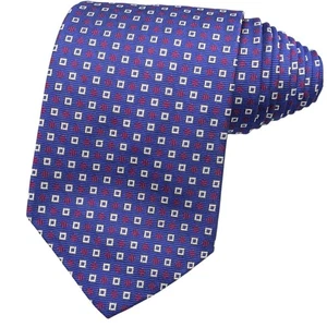 Lauren Ralph Lauren Silk Tie Neat Jacquard Squares Blue Red White USA 55"x3.75" - Picture 1 of 8