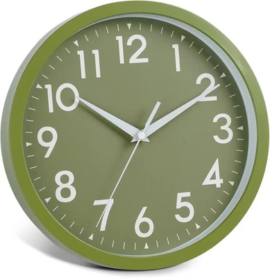 Reloj de Pared Verde, Relojes de Pared Silenciosos Funciona con Pilas 10 Pulgadas-Moderno Sin Tictac Foto 1 de 4