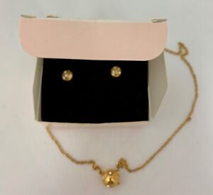 Vintage AVON Gold With Cubic Zirconia Balls Necklace and Earring Set Box