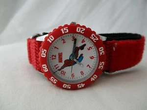 Marvel Watch Round White Face Red Hook & Loop Band Silver Toned WORKING! - Picture 1 of 12