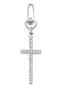 NEW FOSSIL SILVER TONE,PAVE,CRYSTAL CROSS CHARM,PENDANT-JF00343040 - Picture 1 of 2