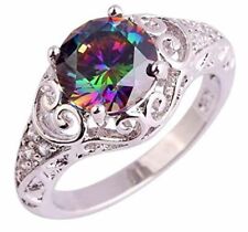 Psiroy 925 Sterling Silver Created Rainbow Topaz Filled Floral Ring
