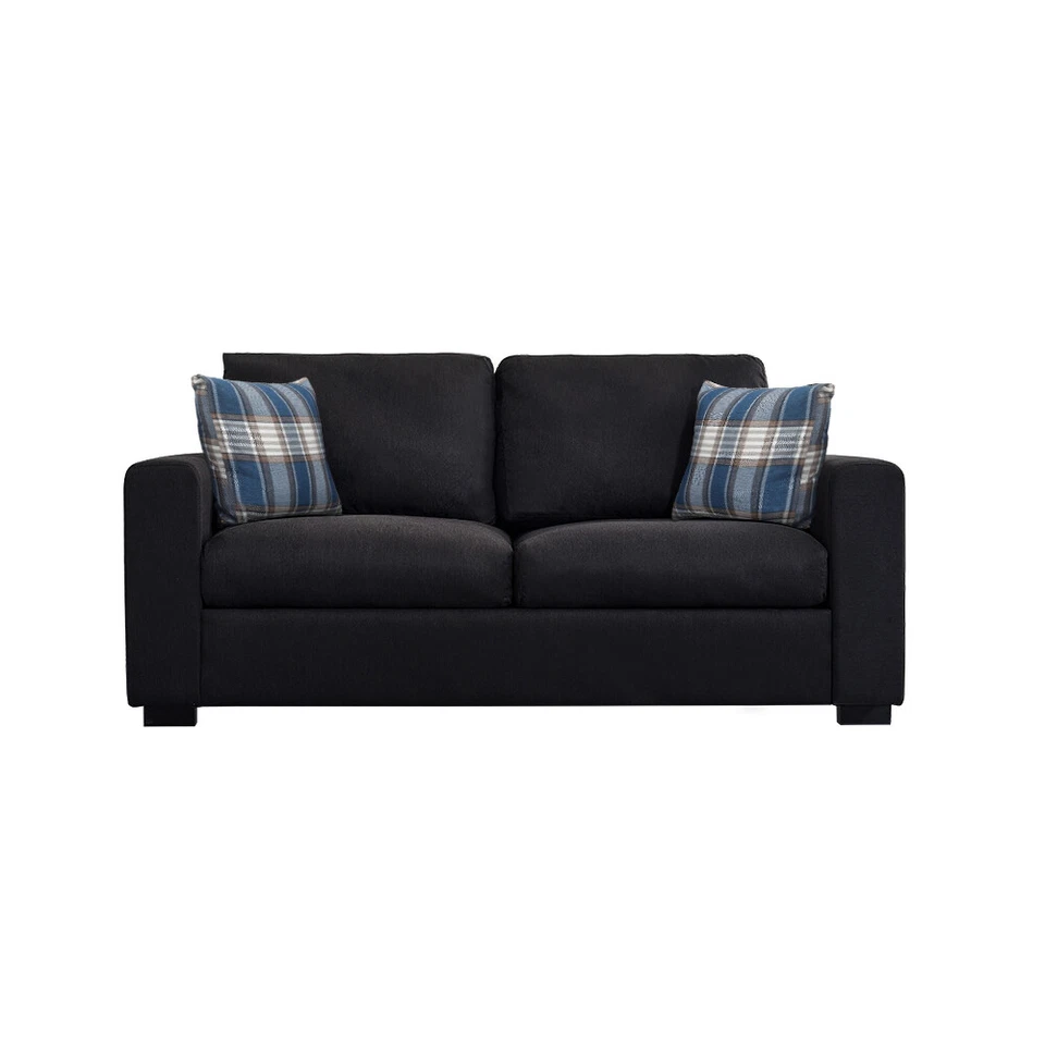 Panana 3 2 Seater Grey Black Linen Fabric Suite Sofa Couch, Free Throw Pillows