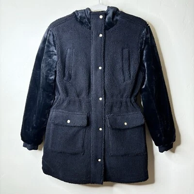 Eden общество пальто Sz S черный шерпа искусственного меха капюшон/руки общего назначения груза зажим талии - Изображение 1 из 4