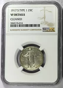 1917-S NGC VF Details Cleaned FS-401 Type 1 Shish Kebab Standing Liberty Quarter - Picture 1 of 5