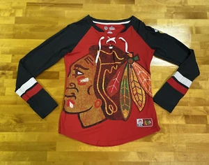 Chicago Blackhawks Long Sleeve Jersey Shirt Women's Sz S Majestic Fan Fashion GC - Picture 1 of 14