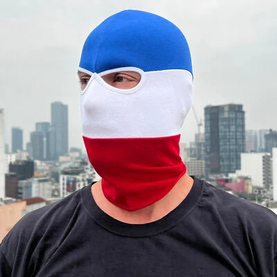 NO FACE NO NAME Sturmhaube in blau weiß rot Balaclava Maske Beanie Hooligans Fußball Ultras Ski