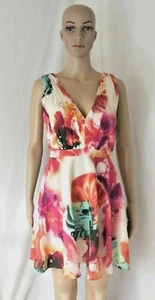 Alice + Olivia Bright Watercolor Floral Sleeveless White Silk Dress Wms Size 2 - Picture 1 of 10