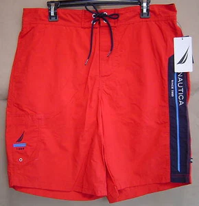 NWT $60 NAUTICA Mens L RACER RED Swim Board Shorts Cargo Trunks T34003 - Picture 1 of 2