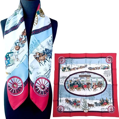 Hermes "l'Hiver en Poste" Carre 90 Silk 100% Scarf Vintage Rare - Image 1 of 4