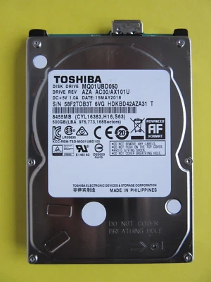 Toshiba 500GB 2.5" USB HDD MQ01UBD050 AZA AC00/ AX101U 2018 G3711A HDKBD42AZA31 - Image 1 of 4
