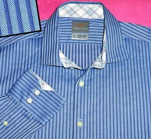 THOMAS DEAN MENS SHIRT NEW XL BLUE STRIPED JACQUARD TEXTURED - Picture 1 of 5