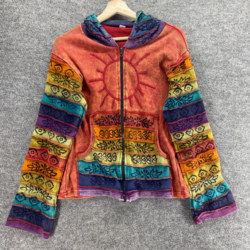 Unbranded Full Zip Hoodie Women S/M Red Striped Hooded Long Sleeve Cotton Casual - Image 1 of 4